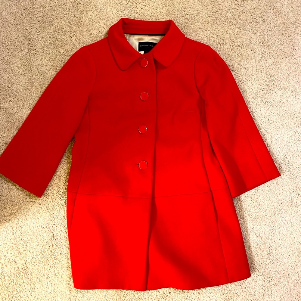 XS tomato red Banana Republic four button coat